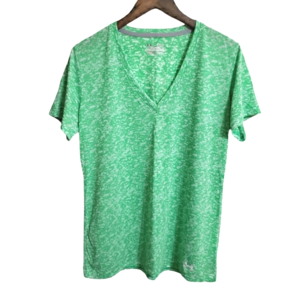 Under Armour Heatgear Green and White V-neck Top Women's Size XL
